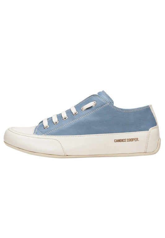 Candice Cooper Rock S-Sneakers aus Leder in Vintage-Optik-Weiß, Weiß-Hellblau 34