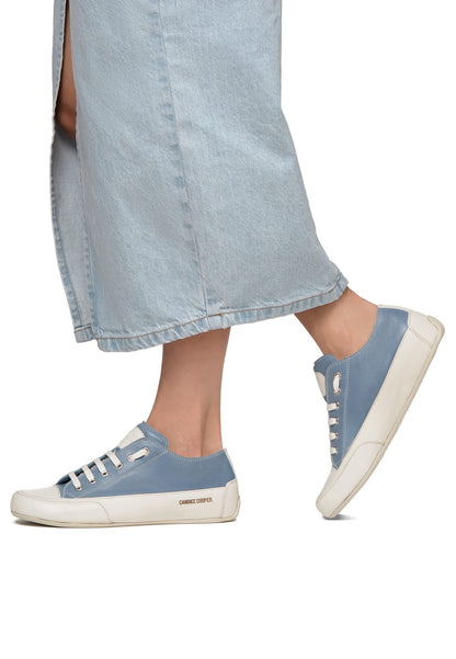 Candice Cooper Rock S-Sneakers aus Leder in Vintage-Optik-Weiß, Weiß-Hellblau 34